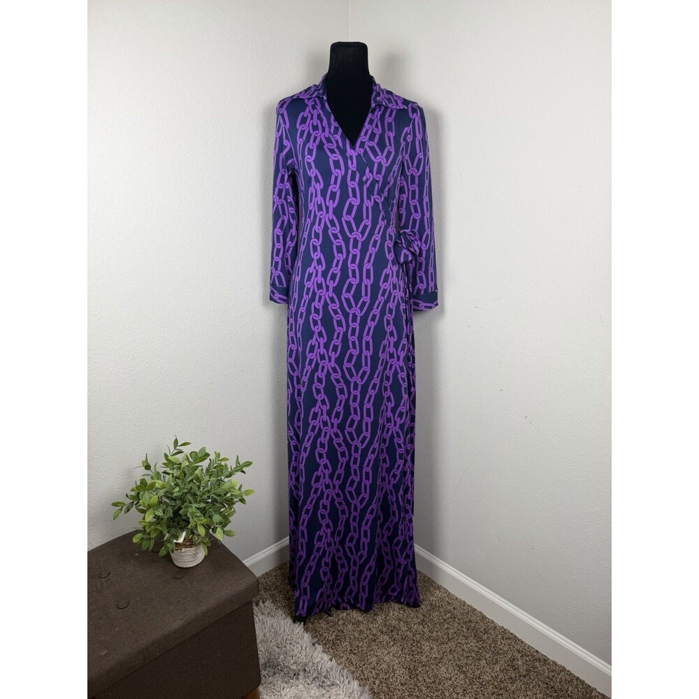Julie Brown Designs Jasper Maxi Dress NWT Navy Purple Chain Print Size M